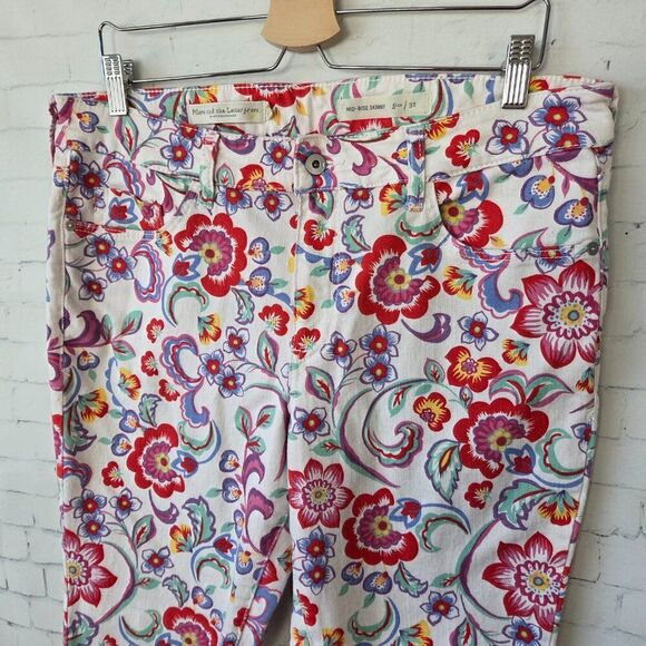 Pilcro Letterpress Mid Rise Skinny Floral Jeans Size 32 White Red Anthropologie - Picture 4 of 11